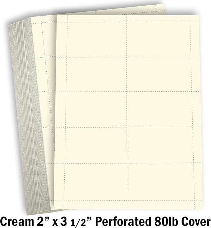 Hamilco Blank Business Cards Cardstock Paper - Cream Perforated Card Stock Heavy Weight 80 lb 3 1/2 x 2" – 100 Sheets 1000 Cards