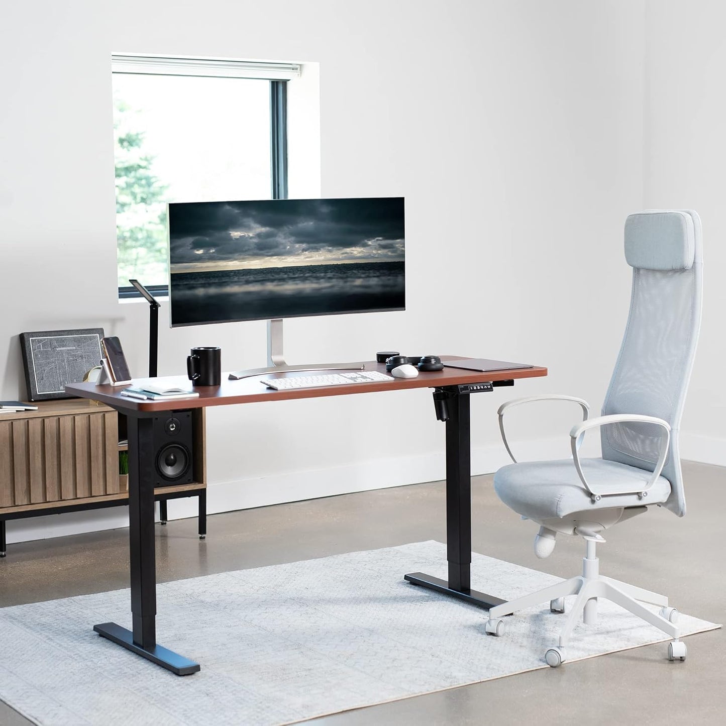 VIVO Electric 60 x 24 in Standing Desk, Memory Height Adjustment, 1B Series, One-Piece Dark Walnut Top, Black Frame, DESK-KIT-1B6D