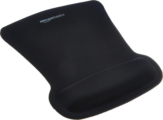 Amazon Basics Irregular Ergonomic Gel Computer Mouse Pad with Wrist Rest for Pain Relief, 10.1L x 8.1W inches, Black