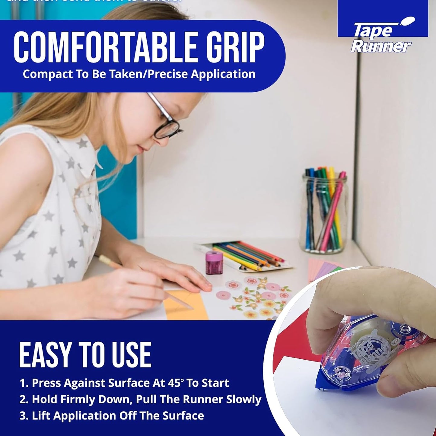 Tape Runner - Double Sided Adhesive with Dispenser Roller Included - Acid Free, Sticky, Clear & Transparent - Ideal for Scrapbooking, Crafts & More - Mini (197 inches per Cartridge), 20 Cartridges