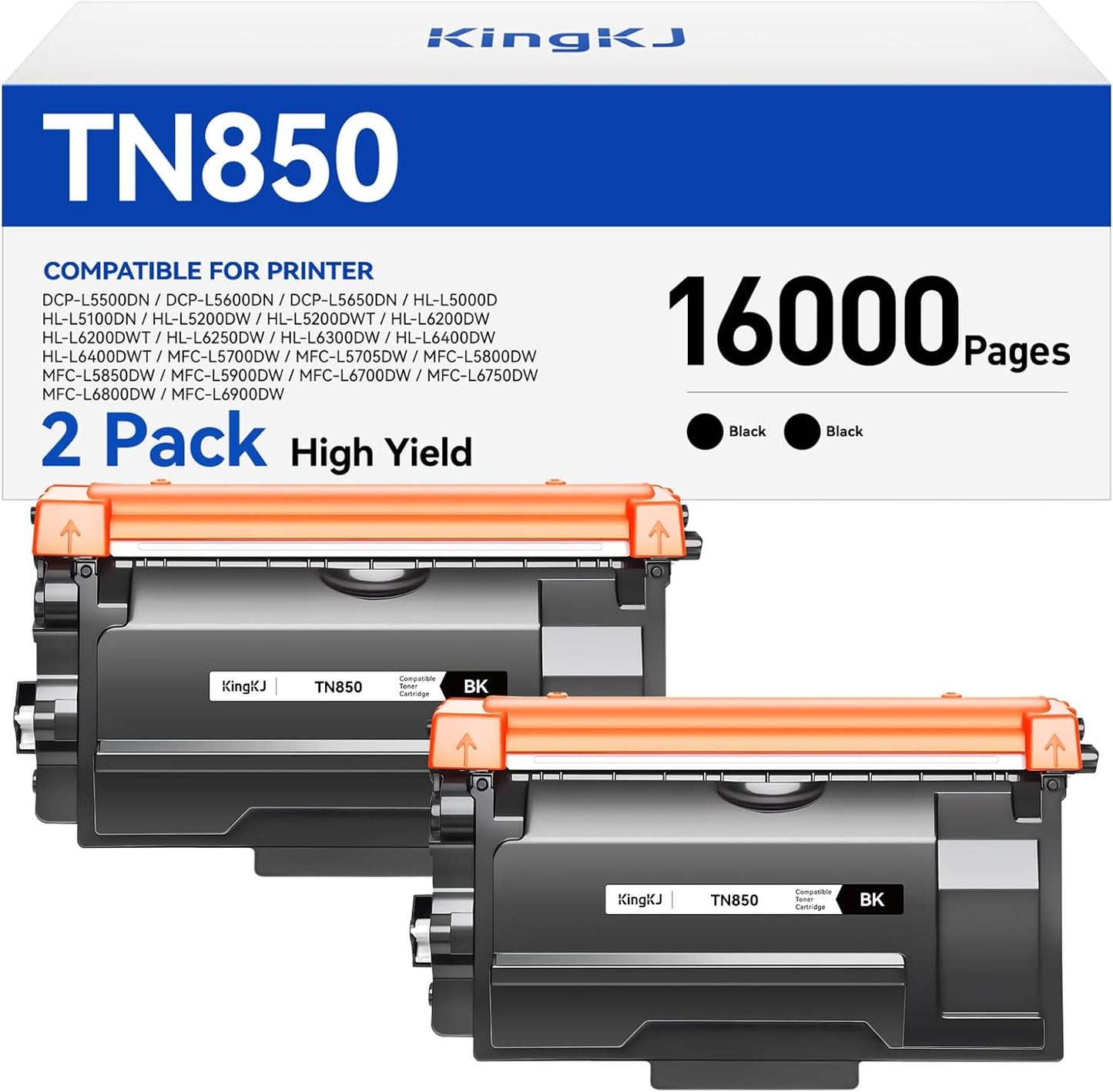 TN850 Black Toner Cartridge 2-Pack High Yield Compatible for Brother TN-850 850 Toner HL-L6200DW L6200DWT L5200DW L5100DN L6400DW MFC-L5800DW L5700DW L6700DW L6800DW DCP-L5600DN Printer Ink All-in-One