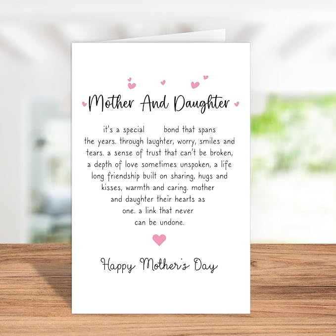 Funny Mother’s Day Card for Her, Mothers And Daughter Card, Poem Happy Mothers Day Card, Mother And Daughter Their Hearts As One