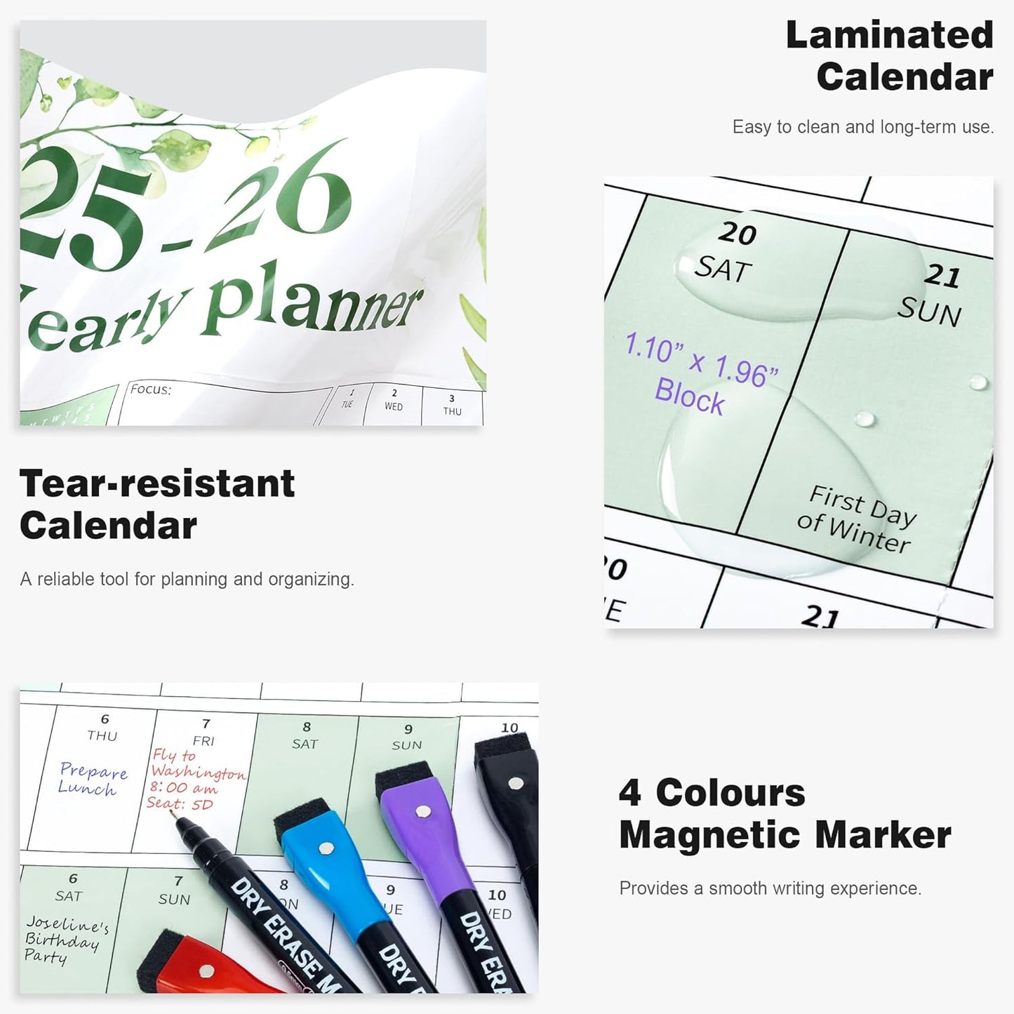 Ospelelf Large Wall Calendar 2025-2026 - 32'' x 48'' Dry Erase Calendar for Wall, 12 Month Laminated Calendar for Classroom, Family, Use July 2025 - June 2026 (Leaf)