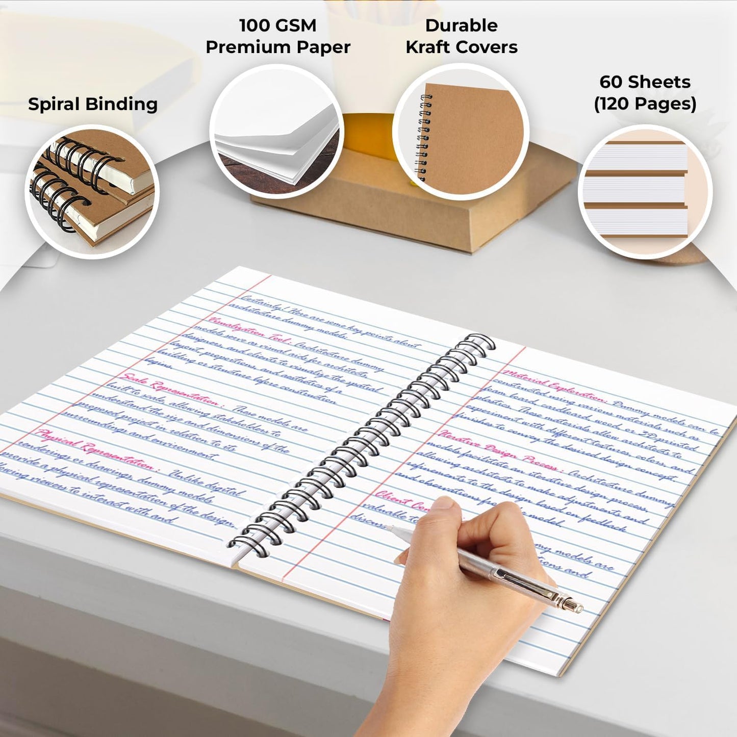 12 Pack Lined Journal Spiral Notebook College Ruled, 5.8 x 8.3, 120 Pages (60 Sheets), 100 GSM Thick Paper Notebooks, Daily Writing Journals for Men and Women, Work, Office & School Supplies