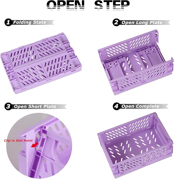 Tixill 2-Pack Mini Foldable Plastic Baskets for Organizing and Storage, Collapsible Storage Crate for Home Kitchen Bedroom Bathroom Office (5.9x3.8x2.2, Purple)