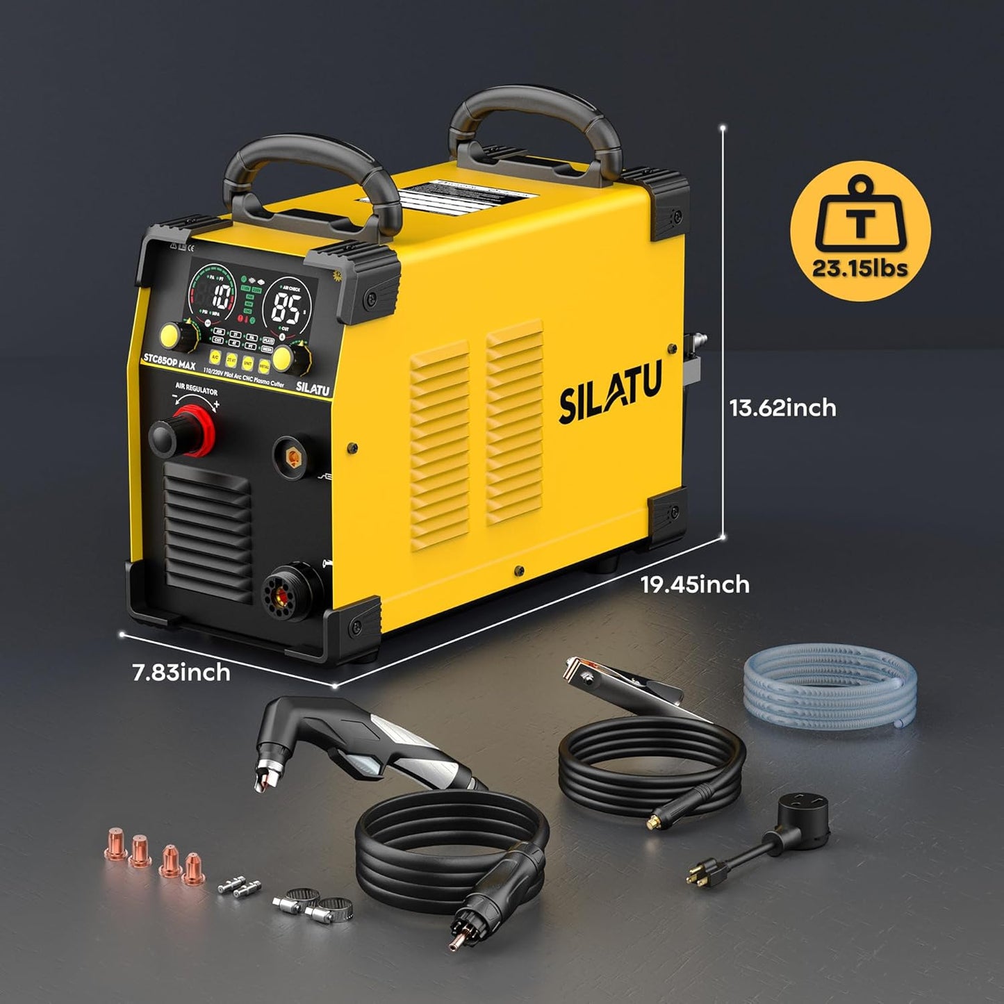 SILATU CNC Plasma Cutter Machine, 85Amp Blow Back Pilot Arc Air Sensor Technology, Large Screen Display,110V/220V Dual Voltage Non-Touch CNC Plasma Cutting Machine, 1 Inch Cutting Thickness