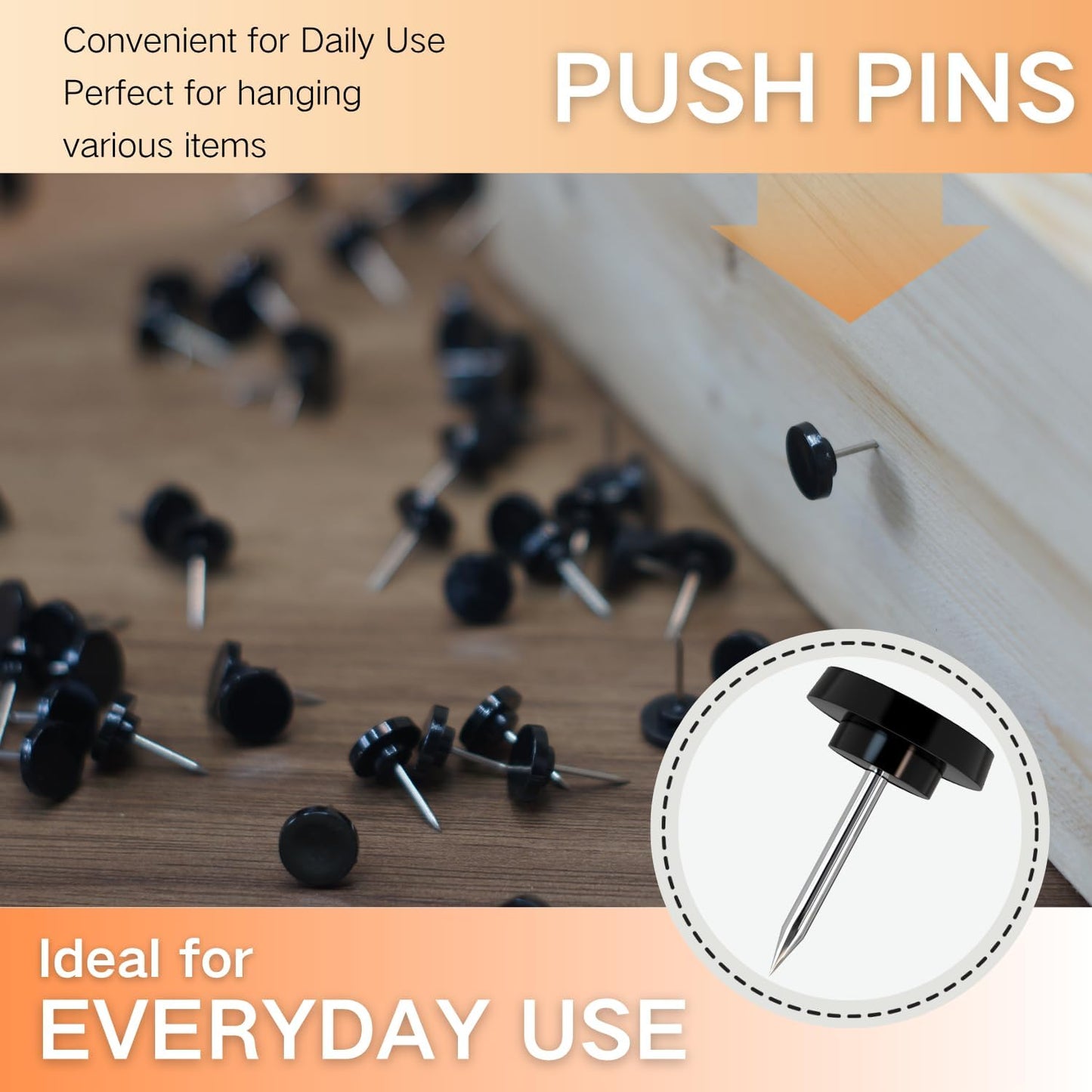 150 PCS Black Flat Push Pins for Wall Thumb Tacks for Walls Flat thumbtacks Push pin for Bulletin Board Shadow Box Display Thumbtack for Cork Board