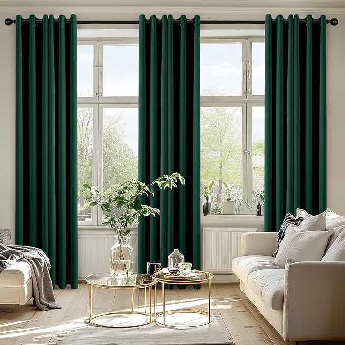 MIULEE Hunter Green Blackout Curtains for Bedroom Living Room 84 Inches Long 2 Panels, Thermal Insulated Room Darkening Drapes Solid Grommet Top Noise Reduction Emerald Green Curtains 40x84 Inch