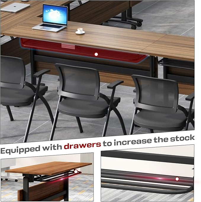 Folding Conference Table,Mobile Conference Room Tables Rolling Meeting Table with Caster Wheels,Flip Top Mobile Training Table,Foldable Rectangle Seminar Tables for Office,Classr (4pack, 55.1in)