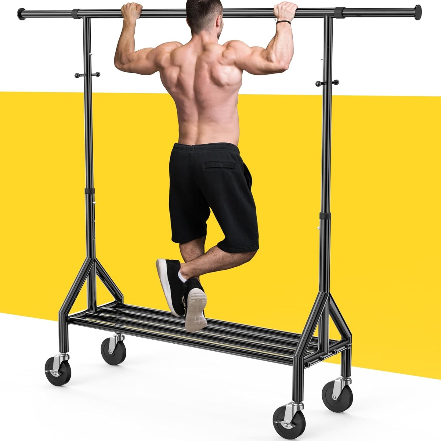 Heavy Duty Clothes Rack Load 520LBS, Adjustable Rolling Clothing Rack with Sturdy Wheel, Metal Industrial Closet Garment Racks for Hanging Clothes Coat, Portable for Bedroom, Laundry Living Room