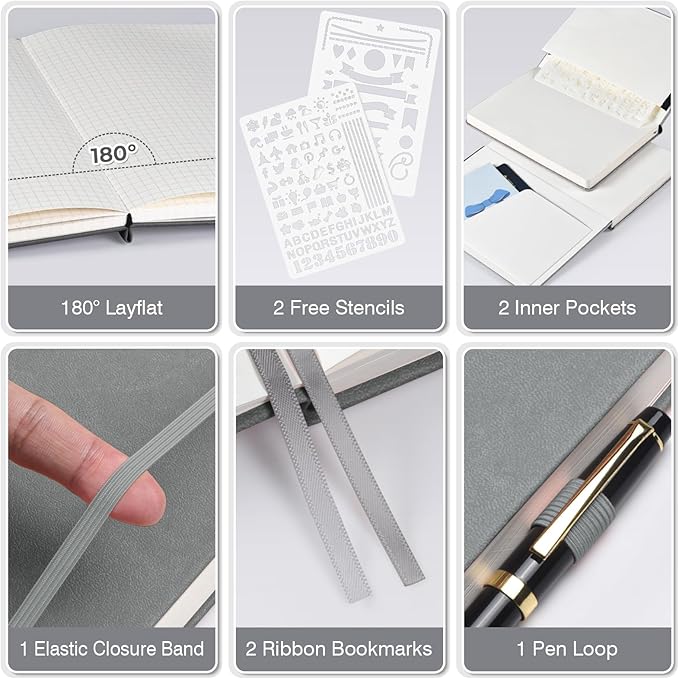 Graph Paper Notebook 3 Pack, A5 Grid Notebook Journal, Graph Notebook with 120gsm Paper, Hardcover Leather Journal for Writing, Grid Paper Notebook for Work, School Supplies, Engineering,5.75" x 8.38"