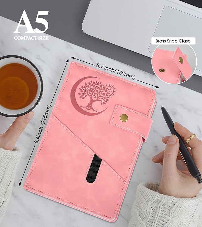 Blank Journal Notebook, A5 Hardcover Leather Sketchbook with 200 Pages Thick Blank Paper for Men Women, Unlined Drawing & Writing Journal, 5.9" x 8.4" Plain Notebook (pink)