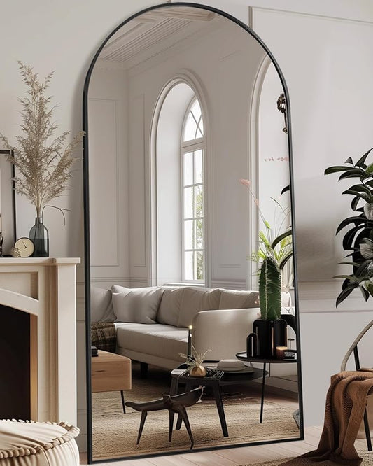 Antok Full Length Mirror, 78"x38" Oversized Floor Mirror Freestanding, Full Body Mirror Floor Standing Mirrors with Stand, Hanging Mounted Mirrors for Living Room Cloakroom,Black,Arched Style