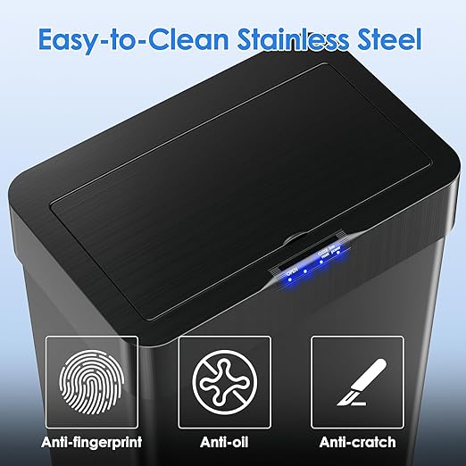 AthLike Sensor Trash Can, Touchless Motion Sensor Trash Bin, Smart Automatic Garbage Can with Soft-Close Lid, Bag Retainer Ring and Display Light,for Kitchen,Living Room Office (Black, 21.1 Gal)