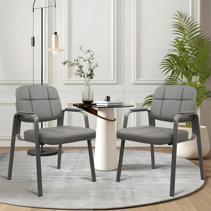 CLATINA Waiting Room Guest Chair with Bonded Leather Padded Arm Rest for Office Reception and Conference Desk (Grey 1 Pack)