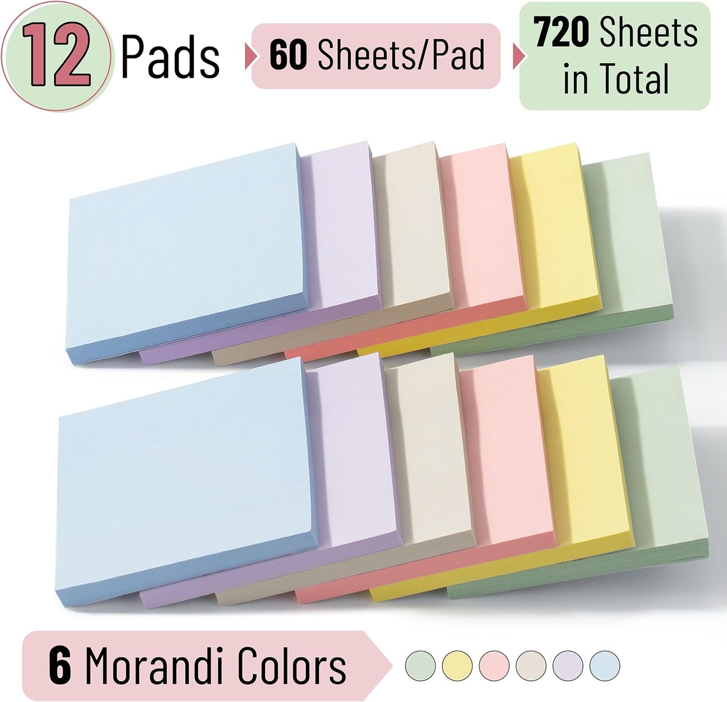 Mr. Pen- Bulk Sticky Notes, Morandi Colors Self-Stick Aesthetic, Colorful, 3”x3”, 12 Pads, Back to School Supplies