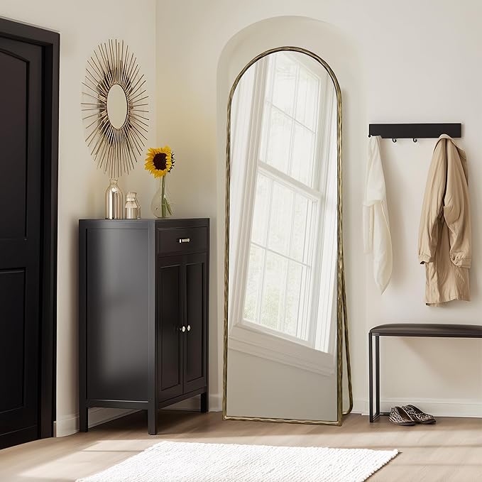 BEGINS 65" x 22" Hand-Forged Vintage Arched Full-Length Mirror - Standalone or Wall-Leaning Design, 20mm Solid Steel Frame, 9mm Anti-Corrosion Back Panel, Suitable for Bedroom or Cloakroom