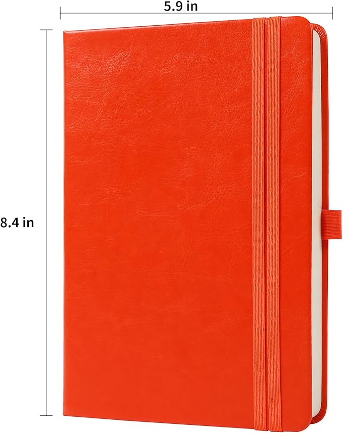 Journal Notebook Journal for Men/Women Journals for Writing A5 180Sheets 360Pages College Ruled Notebook 100gsm Lined Paper Leather Hardcover Journal 5.9'' X 8.4'' (Orange)