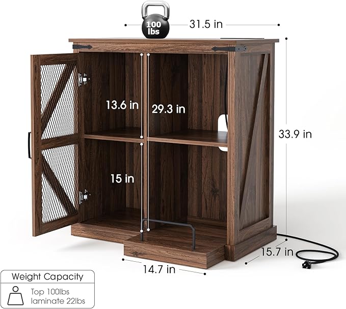 Printer Stand with Storage,File Cabinet with Socket and USB Charging Port,Farmhouse Paper Shredder Stand Rack with Slide-Out Shelf,Walnut