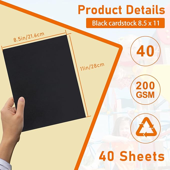 40 Sheets Black Cardstock 8.5 x 11 Printer Paper, 75lb Heavyweight Black Construction Paper Card Stock for Invitatins, Crafting, Memus, DIY Making Cards, School Scrapbooking