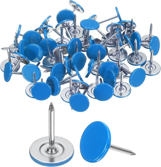 uxcell 150Pcs Upholstery Tacks, 11mmx15mm Flat Head Thumb Tack Decorative Furniture Nails Push Pins for Furniture Sofa Headboards, Blue
