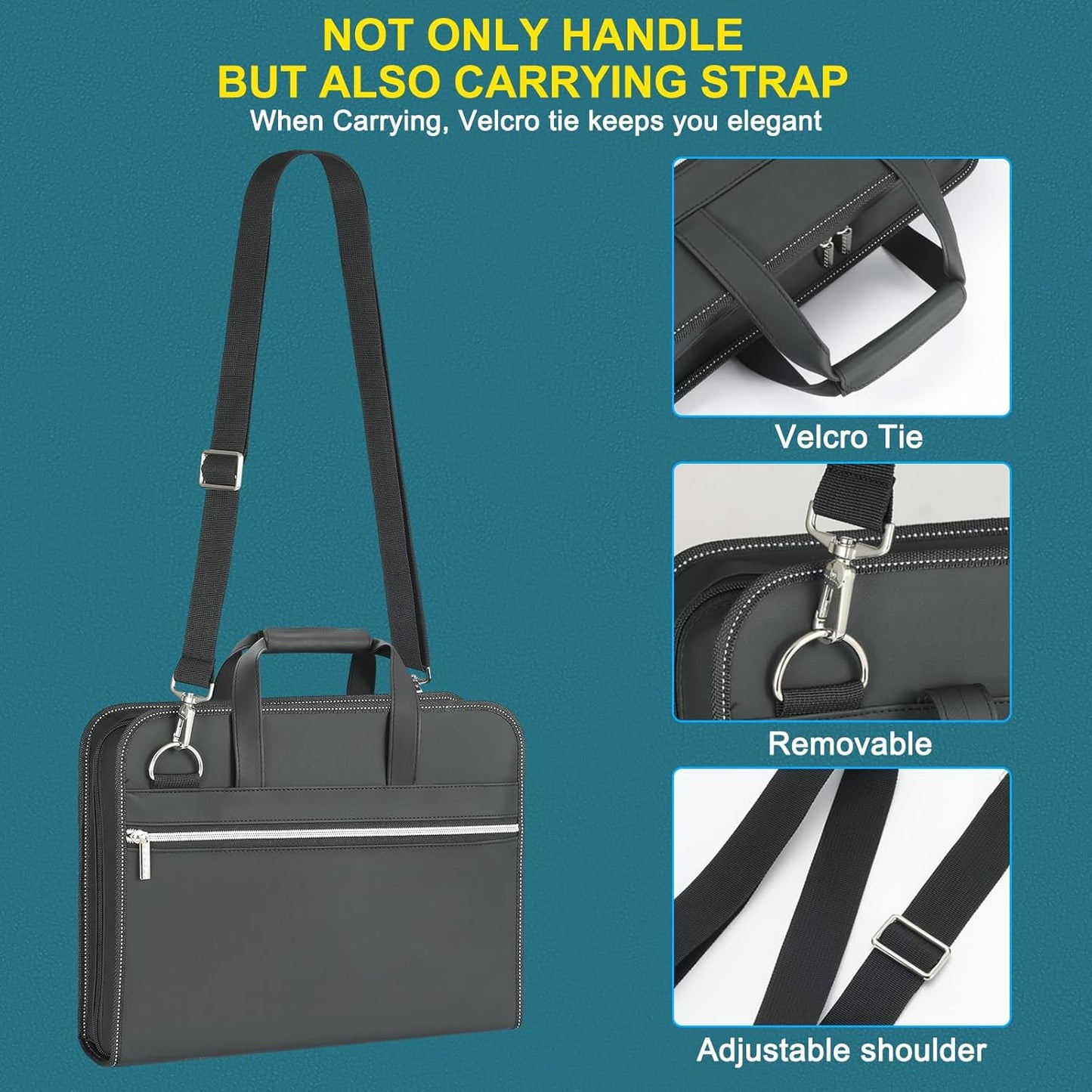 SEEKIND PU Leather Accordion File Organizer with Handle & Strap，12 Pockets Expanding File Folder with Zipper & Labels，Portable Document Organizer File for Letter A4 Files