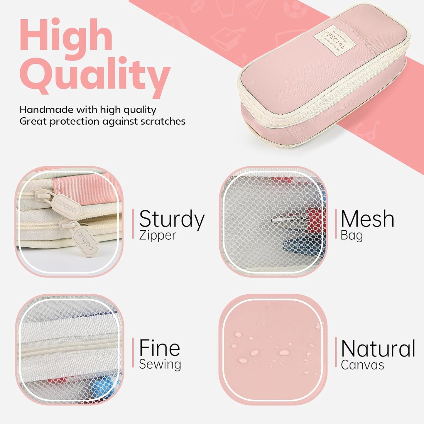 Pencil Case, Large Capacity Aesthetic Pencil Cases with Durable Zipper, Big Stationery Pencil Pouch for Women & Men, Adults Portable Storage Organizer Bag for College, office, Travel (Pink)