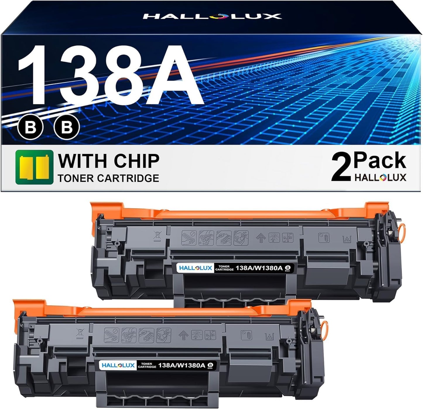 HALLOLUX 138A Black Laserjet Toner Cartridge (with Chip) Compatible Replacement for HP 138A W1380A 138X W1380X for HP Laserjet Pro 3001dw MFP 3101fdw 3001fdw Printer Ink (2 Pack Black, 138A Toner)