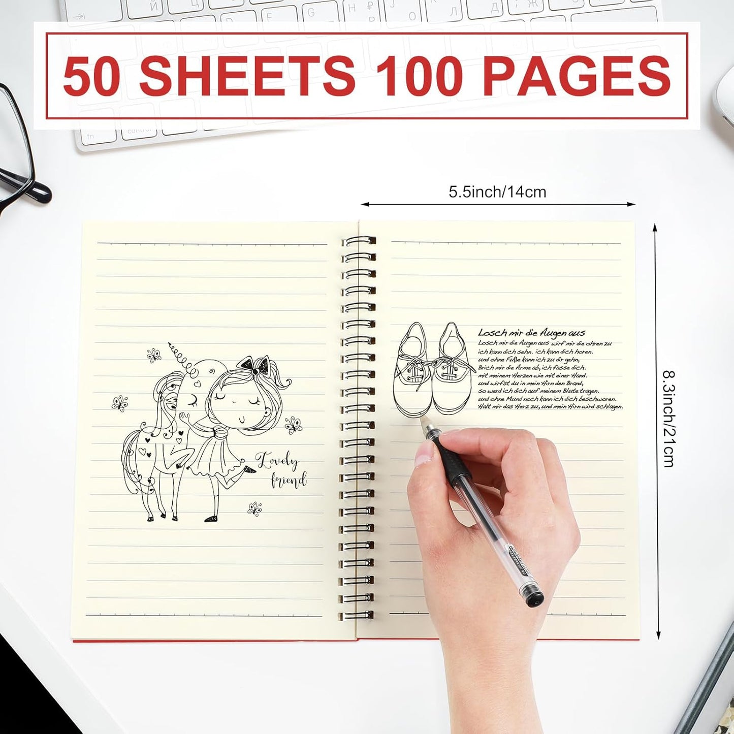 Yahenda Spiral Notebook Bulk A5 Journal Lined 8.3'' x 5.5'' Writing Composition Paper Small Notepad Subject Notebook for Students Office Business Back to School Supplies(Red,54 Pcs)