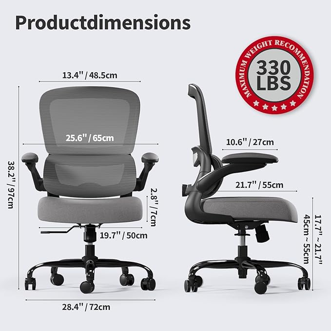TRALT Office Chair - Ergonomic Desk Chair with Adjustable Lumbar Support, Mesh Computer Chair, Executive Chairs for Home Office Comfortable Lumbar Support (Dark Gray)