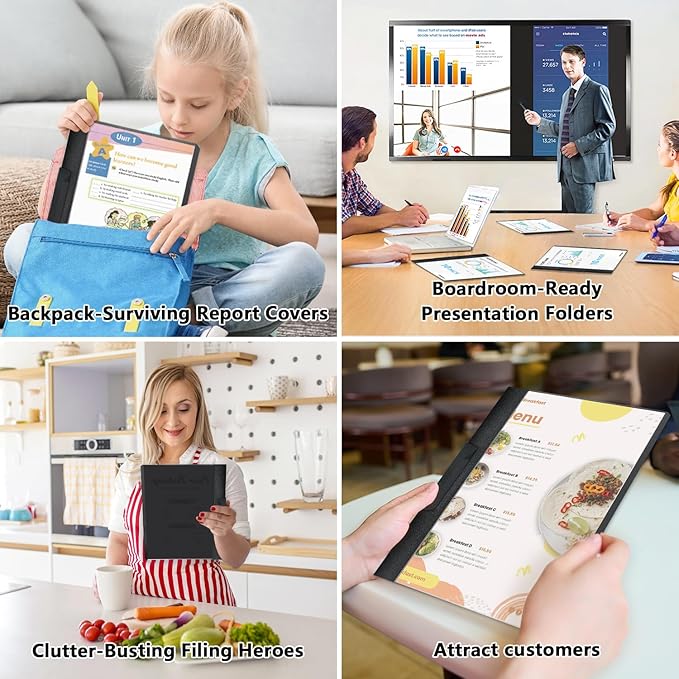 TOTiyea 10 Pack Clear Report Covers with Swing Clip, File Folder with Swing Clip, 30 Sheets Capacity, Slide Locking Report Covers, Letter Size (Black, 10 Pack)