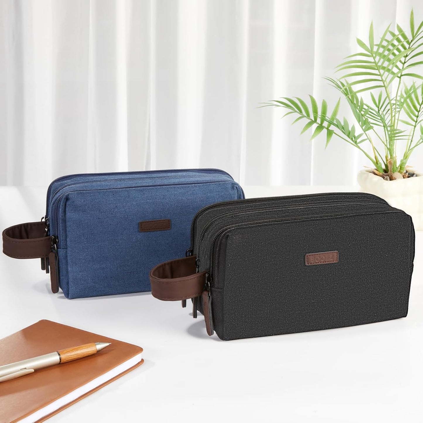 Sooez Large Pencil Case Pouch, Extra Big Pencil Pouch Pencil Bag with PU Handle & Zipper, Sturdy Pen Case with 3 Compartments, Aesthetic School College Supplies Organizer for Men Women Boys, Dark Gray