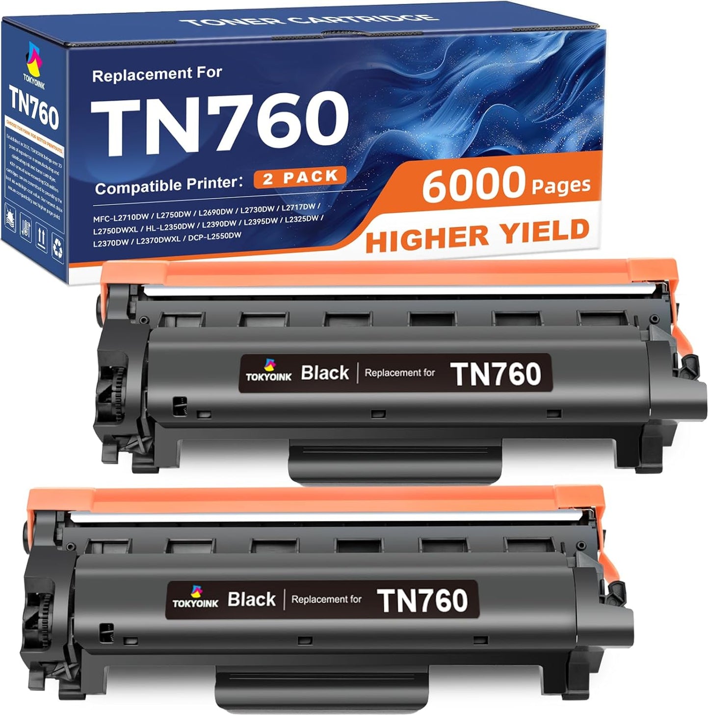 TOKYOINK TN760 Compatible Toner Cartridge Replacement for Brother TN760 TN-760 TN730 TN-730 for MFC-L2710DW MFC-L2750DW HL-L2370DW HL-L2395DW DCP-L2550DW HL-L2350DW Printer Toner Cartridges(2 Pack)