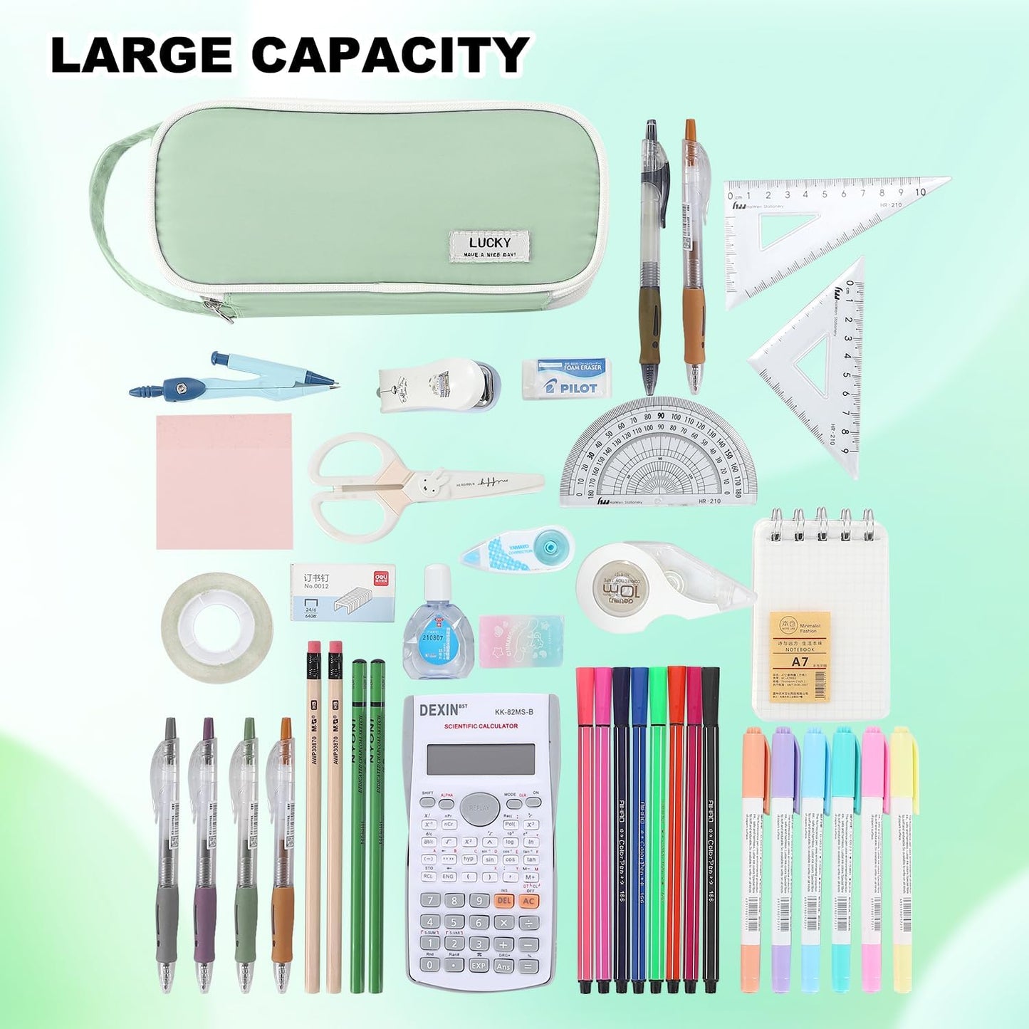 Pencil Case Large Zipper Pencil Pouch for Girls Kids Teens Adults Aesthetic Pencil Bag Stationery Organizer Pen Pencil Case with Handle for School Green