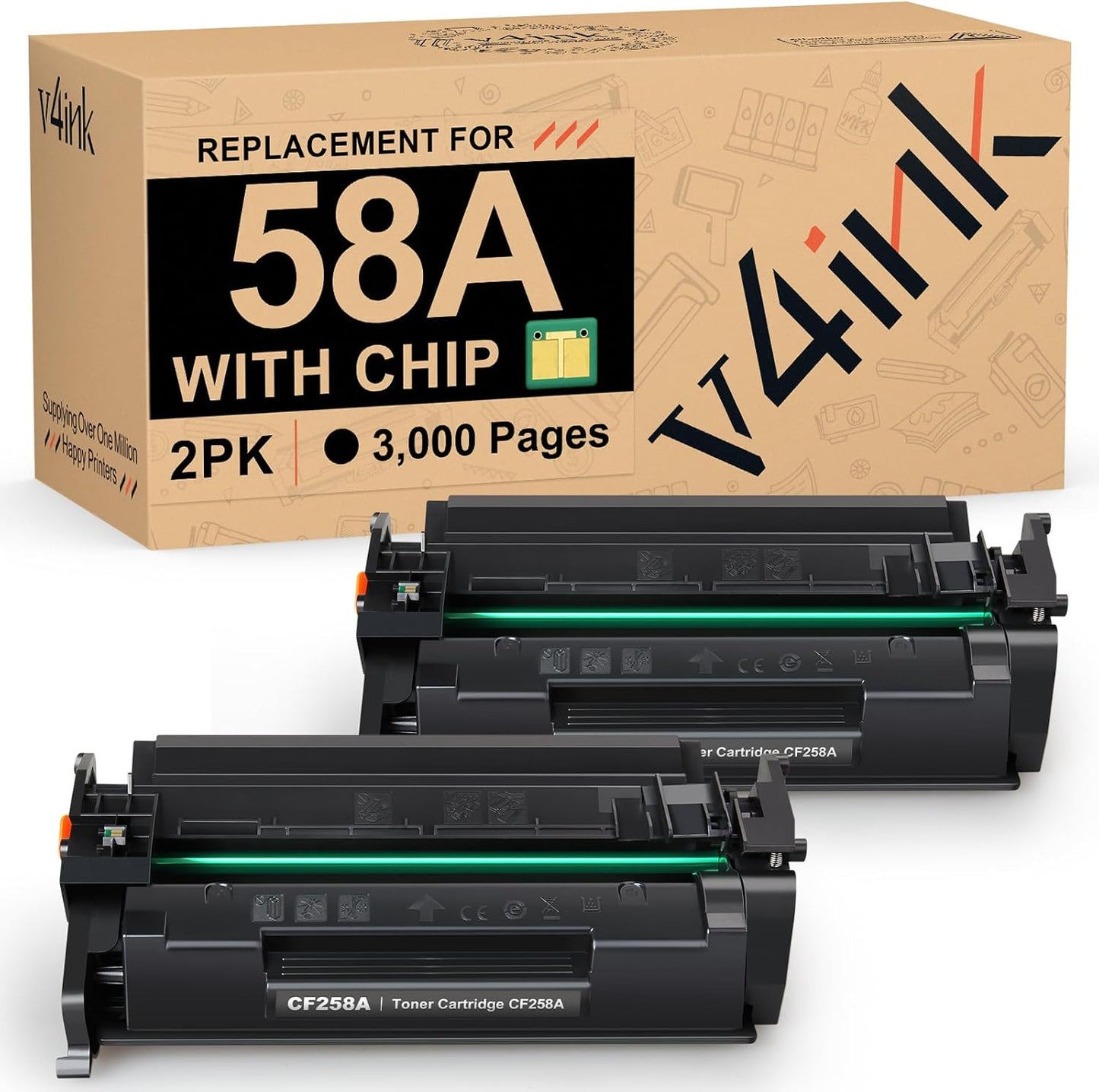 v4ink 58A CF258A Black Toner Cartridge (with Chip) Compatible Replacement for HP 58A 58X CF258A Toner Cartridge for HP Pro MFP M428fdw M428fdn M428dw M404dn M404n M404dw M406dn M430f Printer, 2 Pack