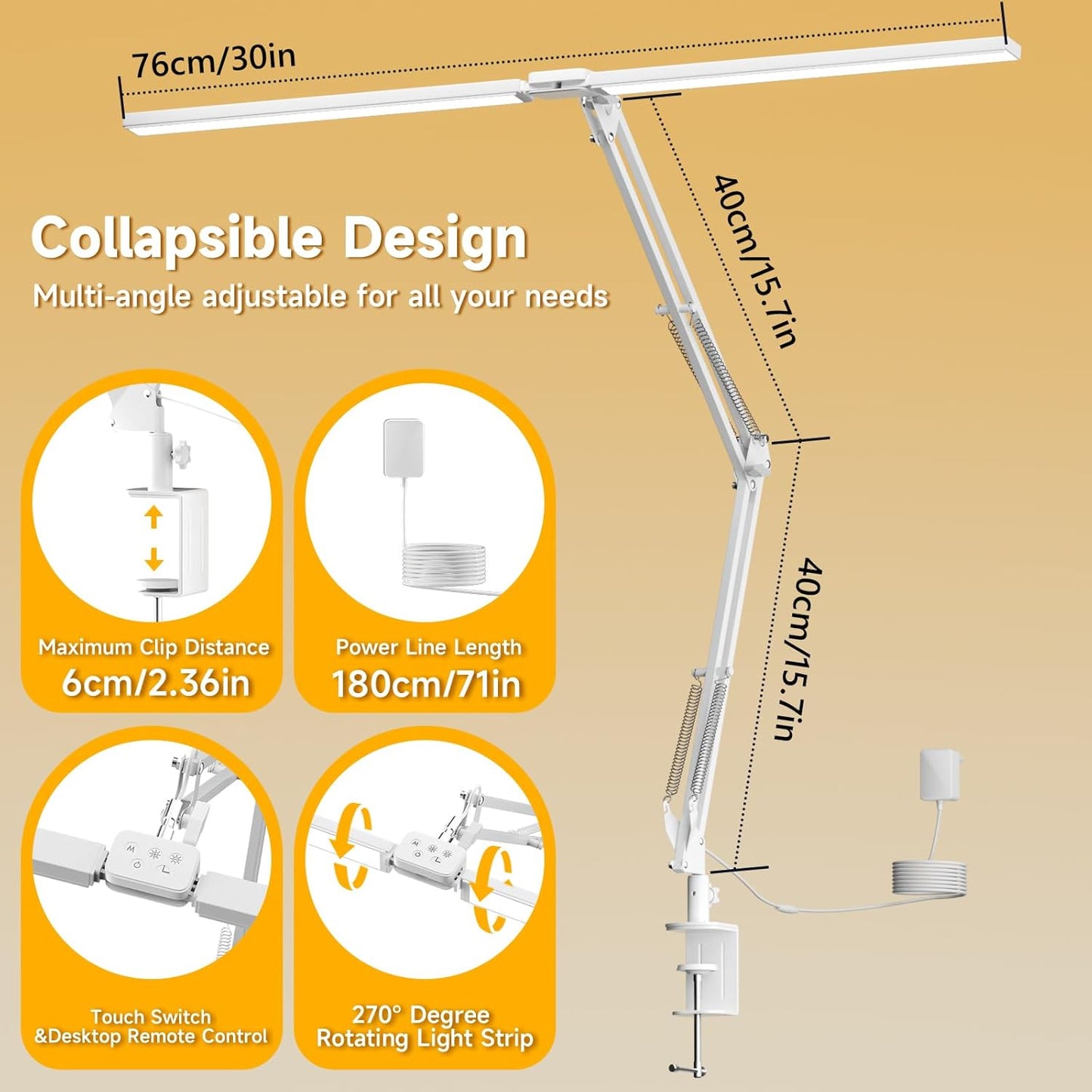 SKYLEO Led Desk Lamp for Home Office - 2400LM Ultra Bright Desk Light -Eye Caring Desk Lamp with Clamp - Adjustable Office Lamp with Remote Control- Easy Installation - 24W White