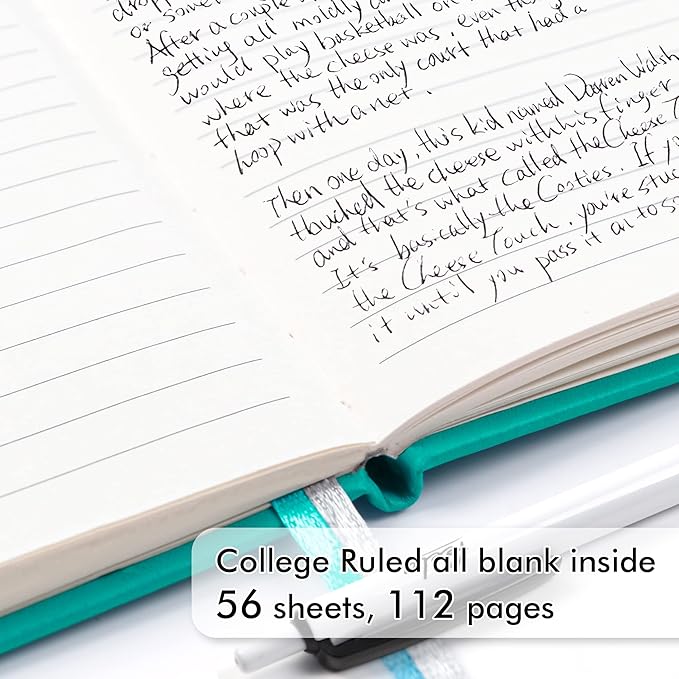 feela 6 Pack Pocket Small Notebooks Bulk, Mini Cute Memo Notepads Hardcover College Ruled Lined Journals with Pen Holder for Women Girls Office School, with 6 Black Pens, 3.5”x 5.5”, A6, Aqua