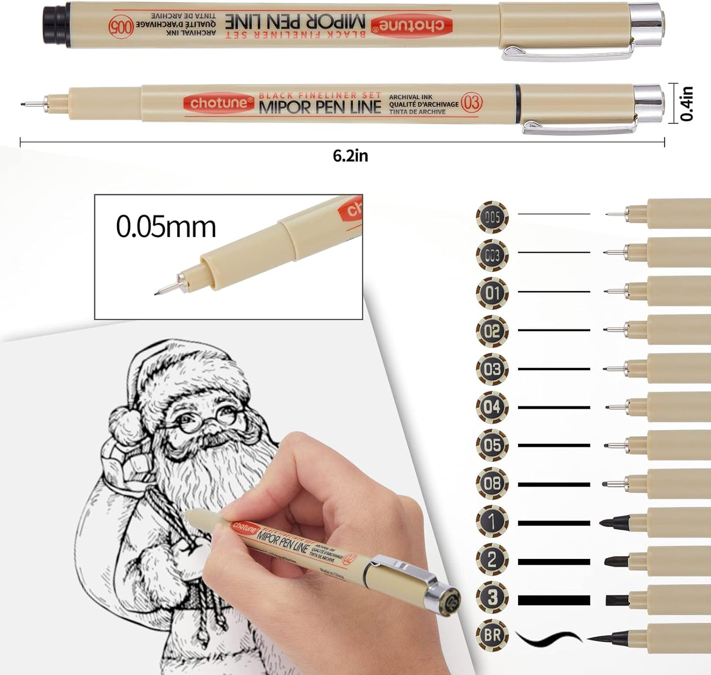 Micro Fineliner Drawing Art Pens: 12 Black Fine Line Waterproof Ink Set Artist Supplies Archival Inking Markers Liner Professional Sketch Outline Anime Sketching Artist Illustration Watercolor