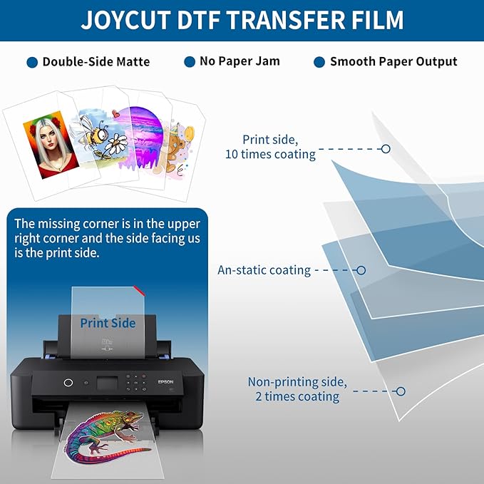 JOYCUT DTF Transfer Film - A3（11.7"×16.5"）100 Sheets Double-Sided Matte Finish, DTF Film for Sublimation and DTF Inkjet Printer, Direct to Film Transfer Paper for T-Shirts