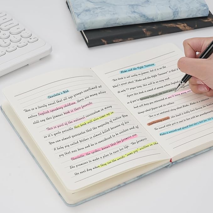 Lined Notebook Journal for Women Men 200 Pages A5 Hardcover Leather with Pen Holder College Ruled Journals for Work Note Taking Travel School (Lined, Sky Blue-B)