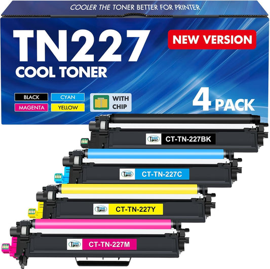 TN227 TN-227BK/C/M/Y High Yield Toner Cartridge 4 Pack: Compatible Replacement for Brother TN 227 TN-227 TN-223BK/C/M/Y TN223 for HL-L3270CDW MFC-L3770CDW HL-L3290CDW MFC-L3750CDW HL-L3210CW Printer