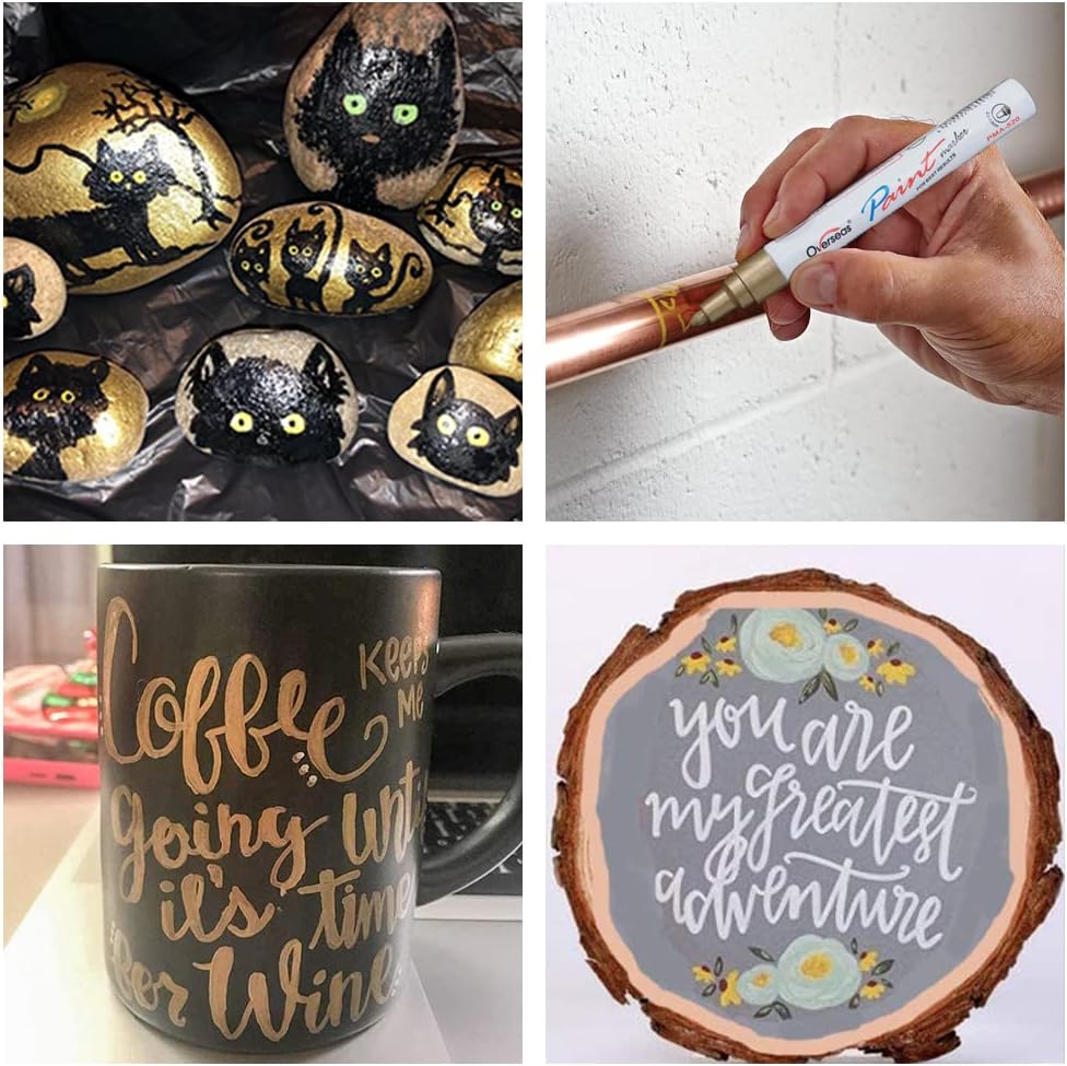 Overseas Permanent Paint Pens Blue Markers - 2 Pack Single color Oil Based Paint Markers, Medium Tip, Quick Drying and Waterproof Marker Pen for Metal, Rock Painting, Wood, Plastic, Canvas, Mugs