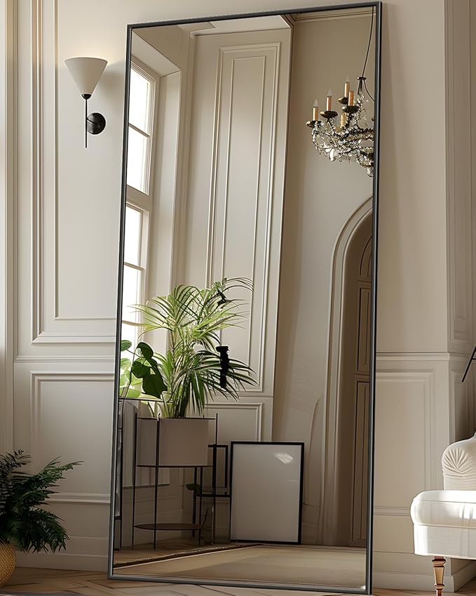 Antok Full Length Mirror, 71"x28" Floor Mirror, Floor Standing Freestanding Full Body Mirror with Stand for Bedroom, Hanging Mounted for Living Room Cloakroom, Black