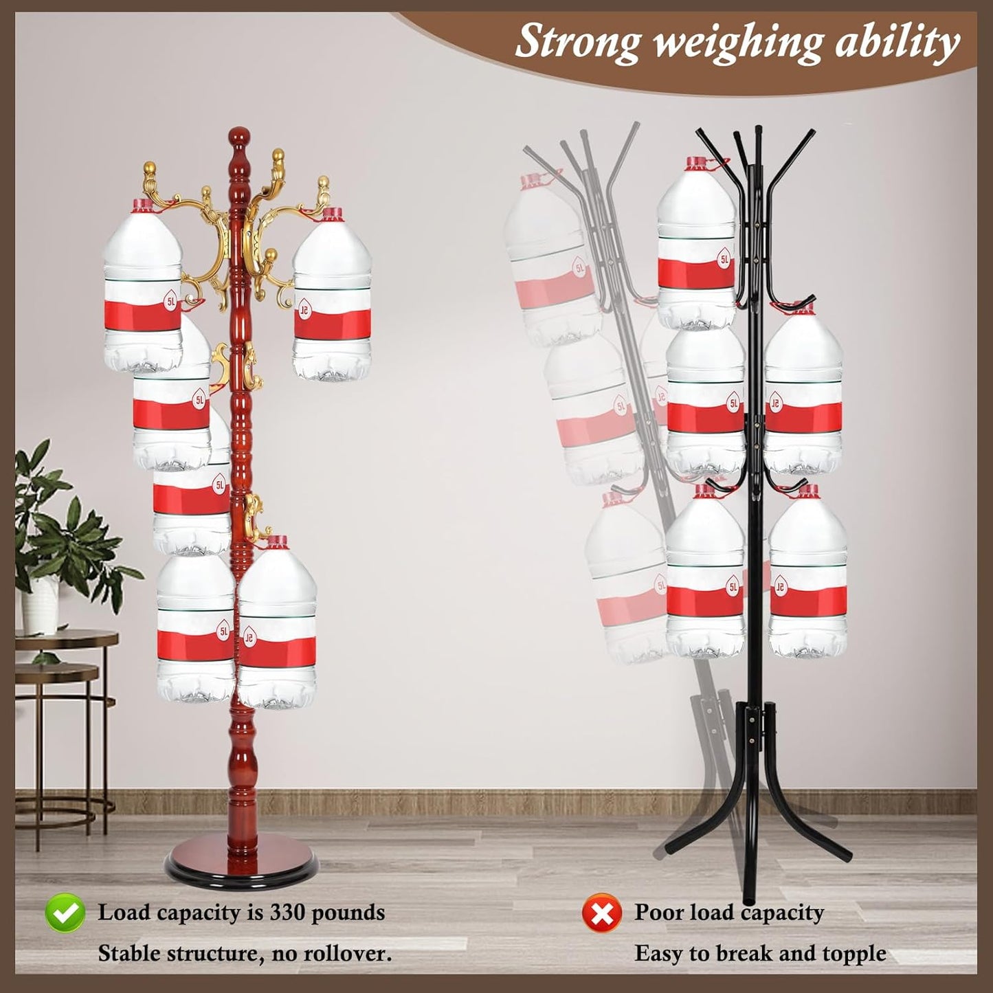 Wooden Coat Rack Freestanding, Vintage Coat Racks with Sturdy Round Base, Adjustable Height 37.40"-72.83" Entrance Coat Rack for Bedroom Living Room Entryway (Solid wood Begonia)