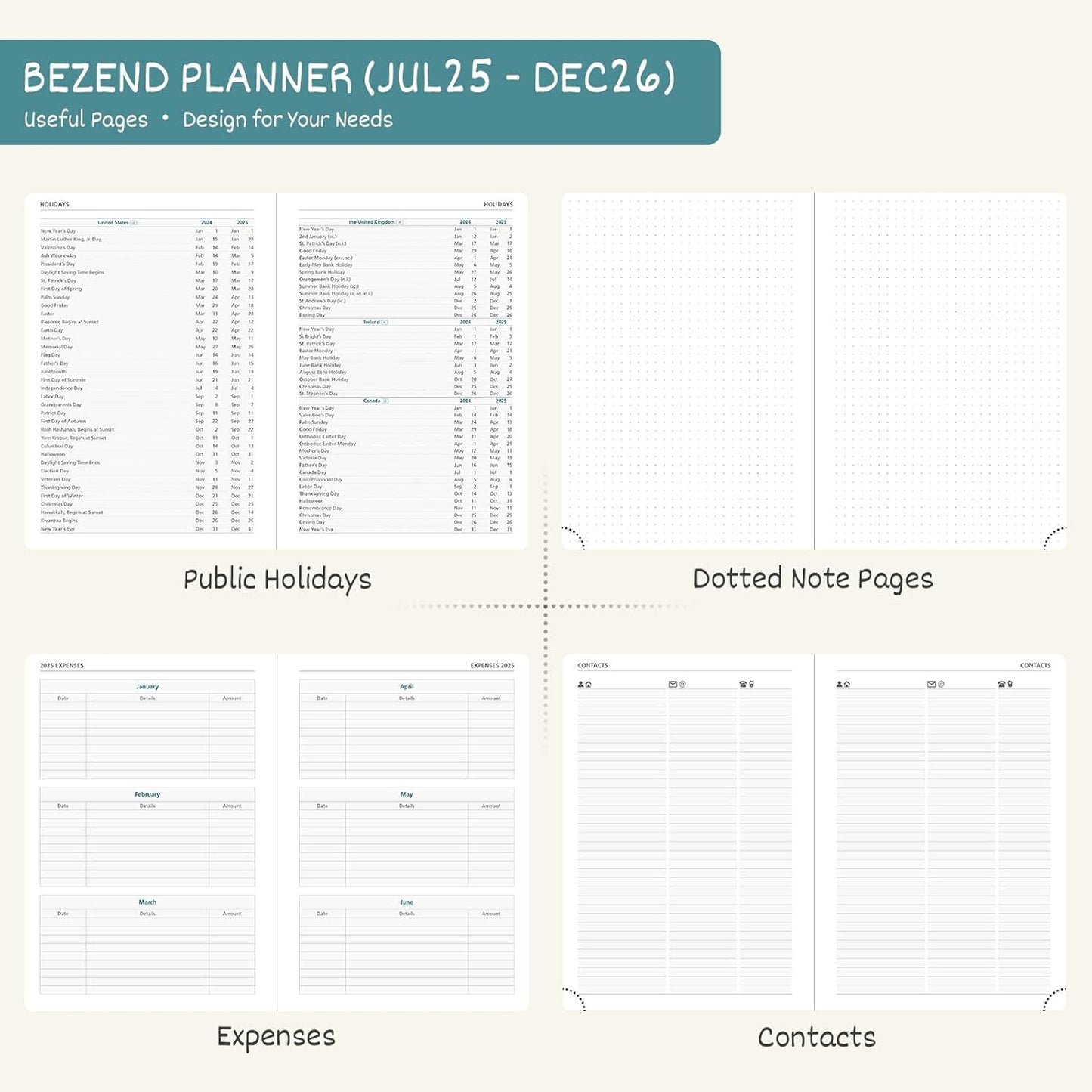 BEZEND Planner 2025-2026 Weekly and Monthly, 5.8" x 8.5" Academic Calendar (Jul 25-Dec 26) Vertical Daily Appointment with Hourly Timeslot & Monthly Tab, PU Leather Hardcover - Orange