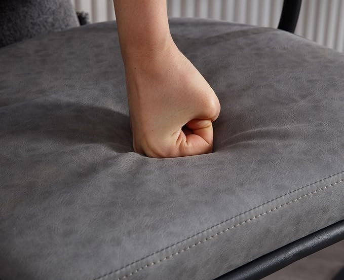 Adjustable Modern Bar Stools Set of 2 Faux Leather Barstools Swivel Counter Height Bar stools with Curved Back/Black Metal Base Comfy Upholstered Bar Chairs for Kitchen Island, Grey