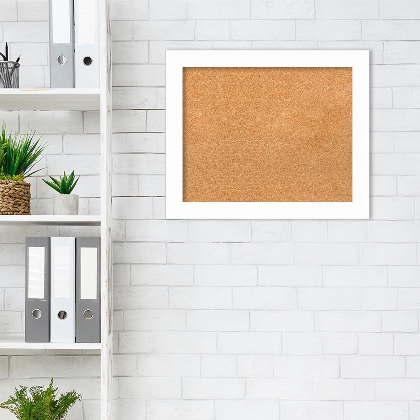Amanti Art Natural Cork Board for Wall, 19x23 Vision Board with White Frame, Small Corkboard Office Decor for Home Organization, Casual Corkboard Pinboard to Display Items for Home Organization in