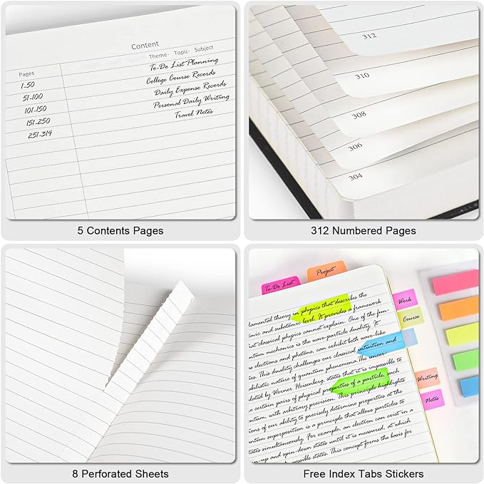 Lined Journal Notebook, Large A5 Hardcover Leather Journal, 312 Numbered Pages Work Notebook, 100gsm No Bleed Paper, College Ruled Notebook for Women Men School Office, 5.75" x 8.38", Burgundy