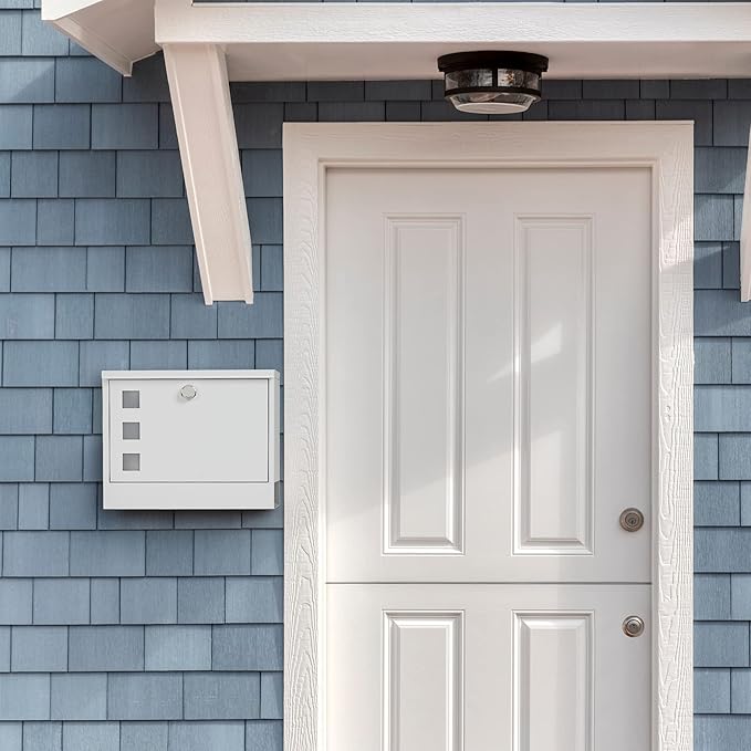 LAND·VOI Locking Mailbox Wall Mounted, Metal Postbox with Three Sets of Mail Box Number Stickers, 4 Keys, 14.4" x 4.5" x 11.2", Large Capacity, Textured White, AMB11W