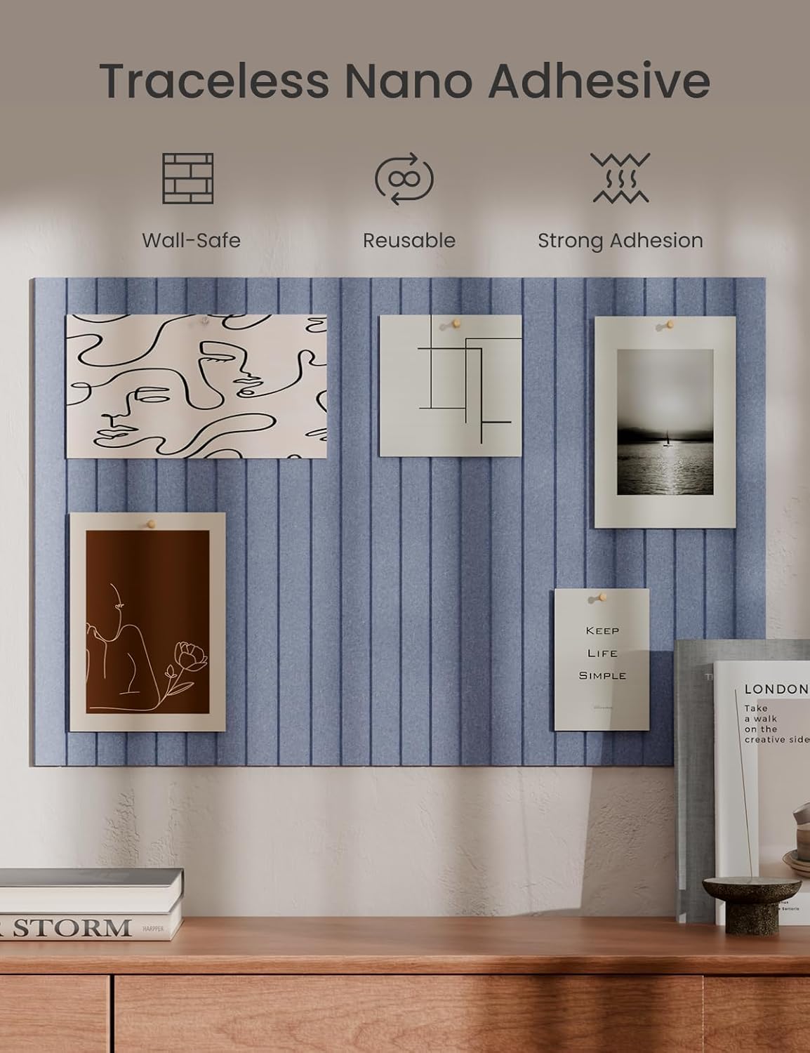 Bumusty Large Cork Board Alternative-36 x24 Felt Bulletin Board Tiles, with 30 Pushpins, 40 Adhesive Tabs, 6-Pack Slat Wall Paneling, Cork Boards for Office Push Pin Board Felt Board-Soft Periwinkle